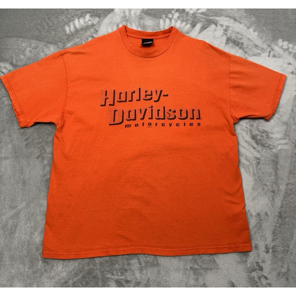 Vintage Harley Davidson T-Shirt Mens XL Orange Graphic Tee Y2K USA Texas 2000s